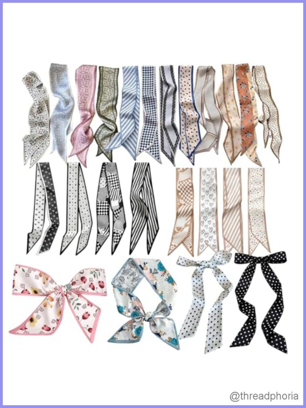 Faux Silk Fashion Scarf Set Twilly Scarves for Handbags Headbands